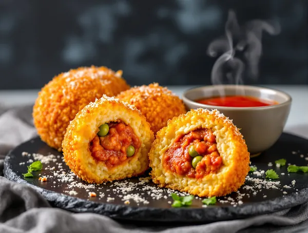 Arancini siciliani cu carne și mazăre
