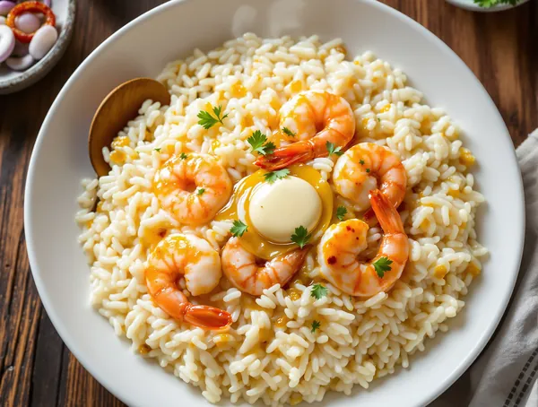 Arroz con leche de mare cu creveți și orez
