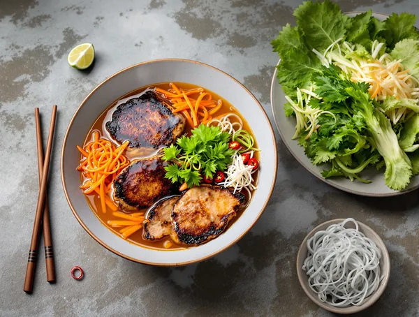 Bún chả cu porc la grătar și tăiței de orez