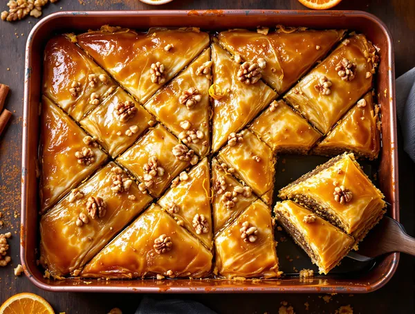 Baclava de post cu nuci și sirop de portocală