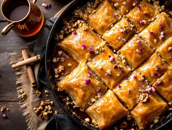 Baklava cu nuci și sirop de trandafiri
