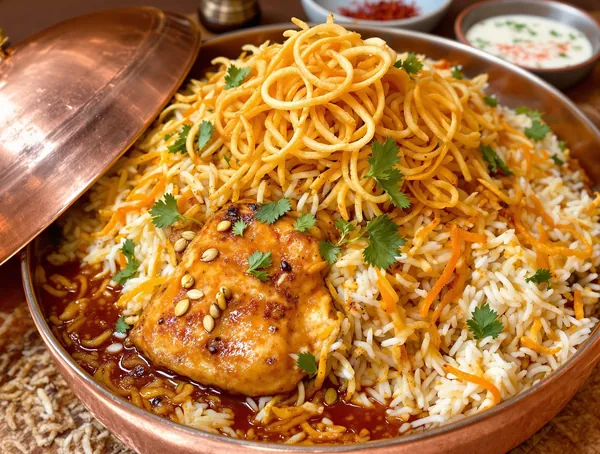 Biryani de pui cu orez basmati, șofran și cardamom