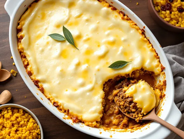 Bobotie cu carne tocată și cur custard