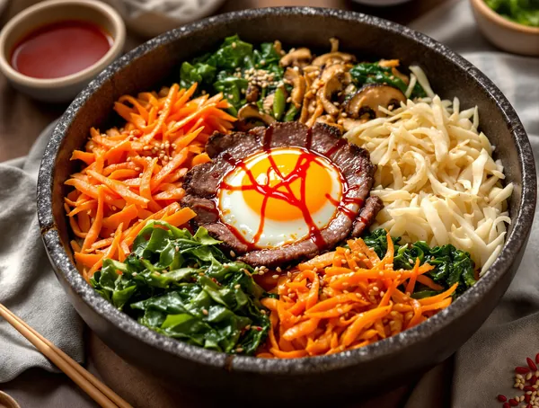 Bowl bibimbap cu carne de vită și kimchi