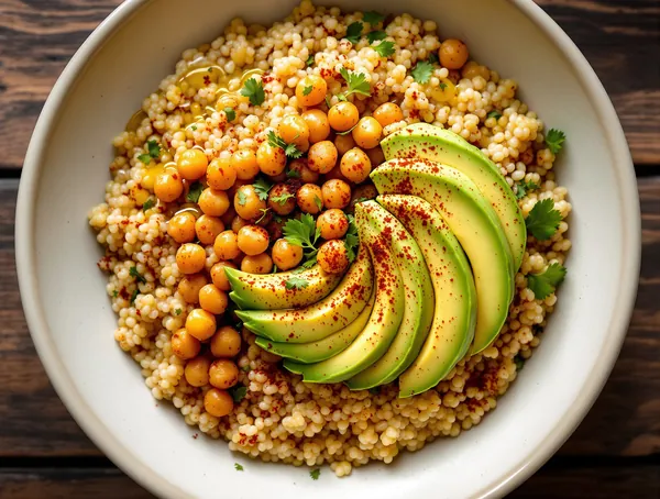 Bowl de quinoa cu năut prăjit și avocado