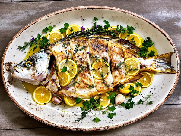 Branzino umplut cu ierburi și lămâie