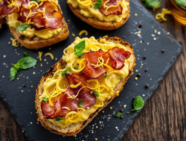 Bruschete cu cremă de mazăre split și bacon