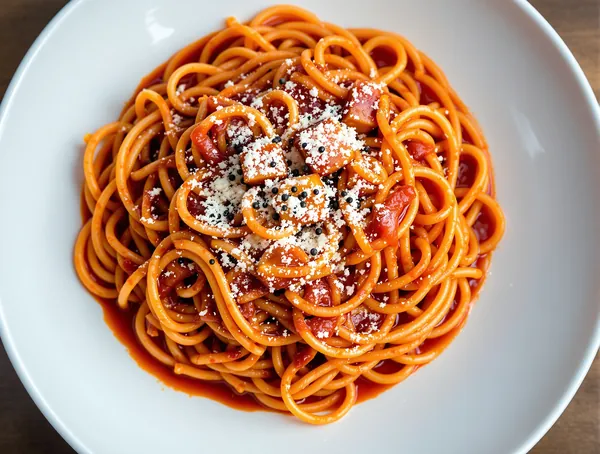 Bucatini all'Amatriciana cu guanciale și roșii