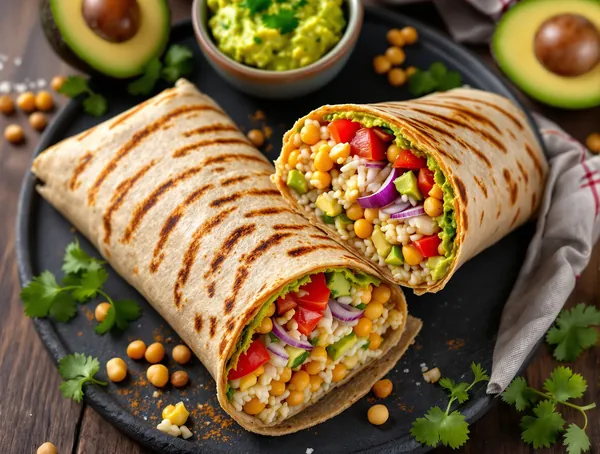 Burrito de post cu orez, naut și guacamole