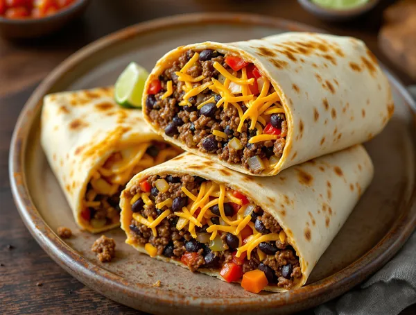 Burritos de vită cu fasole neagră și cheddar