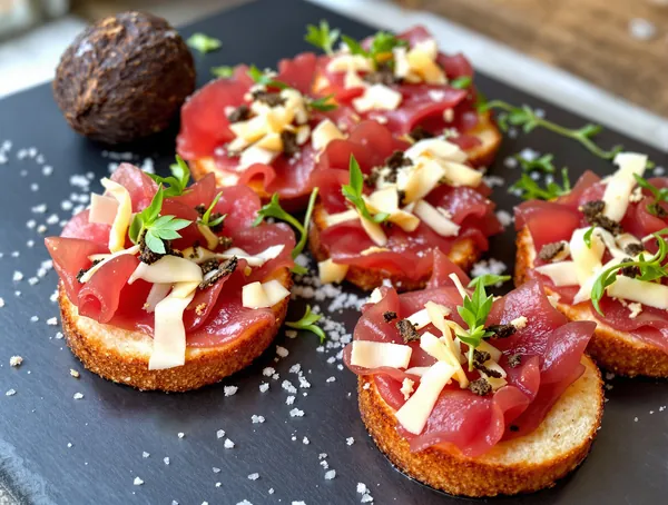 Canapele cu carpaccio de vită și trufe rase