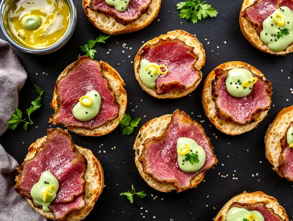 Canapele cu roastbeef și maioneză de wasabi