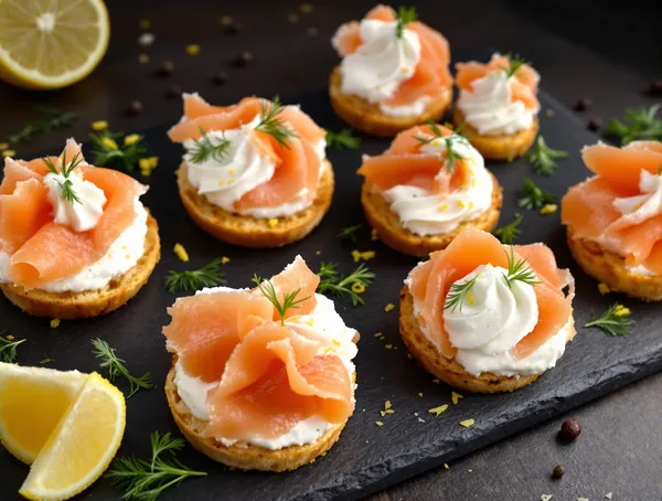 Canapele cu somon afumat și cream cheese cu ierburi