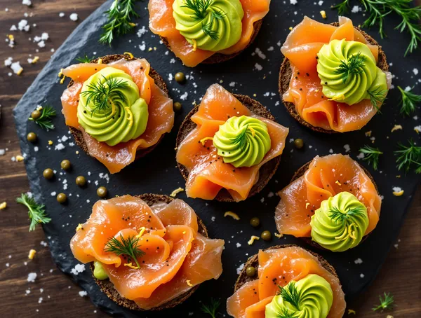 Canapele cu somon gravlax și avocado
