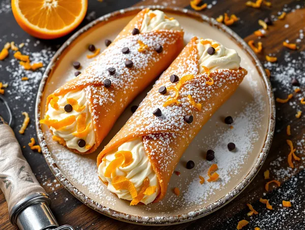 Cannoli sicilieni cu ricotta, zahăr pudră și coajă de portocală
