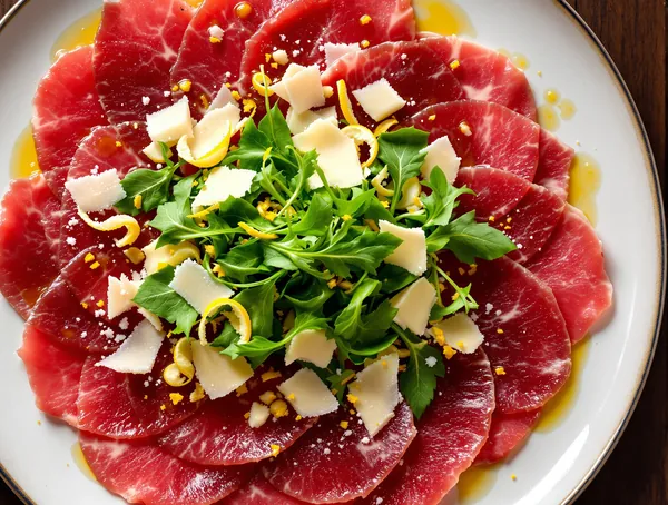 Carpaccio de vită cu parmezan și rucola