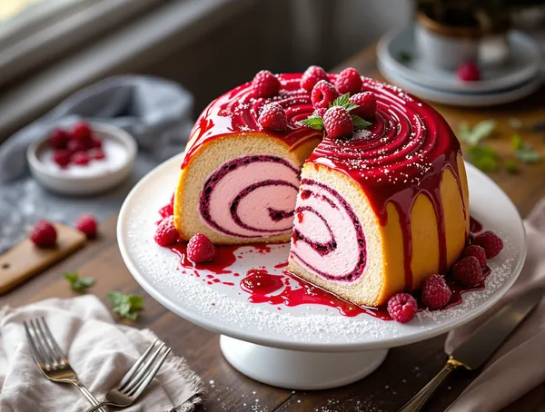 Charlotte Royale cu Mousse de Zmeură și Biscuiți Rulați