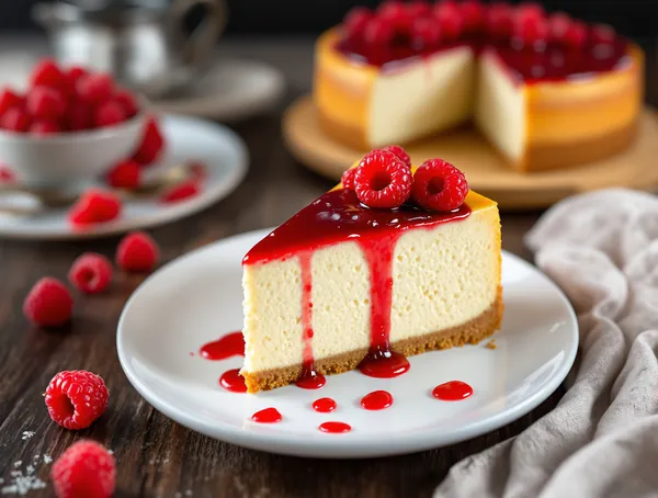 Cheesecake New York cu coulis de zmeură