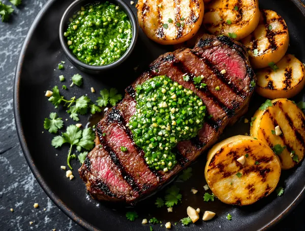 Chimichurri steak cu cartofi la grătar