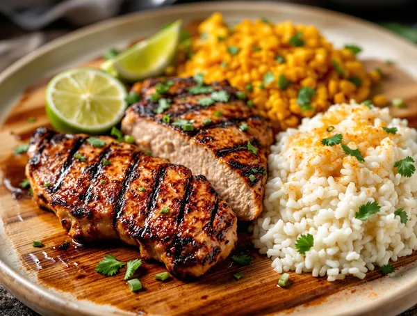 Churrasco de frango cu orez și farofa