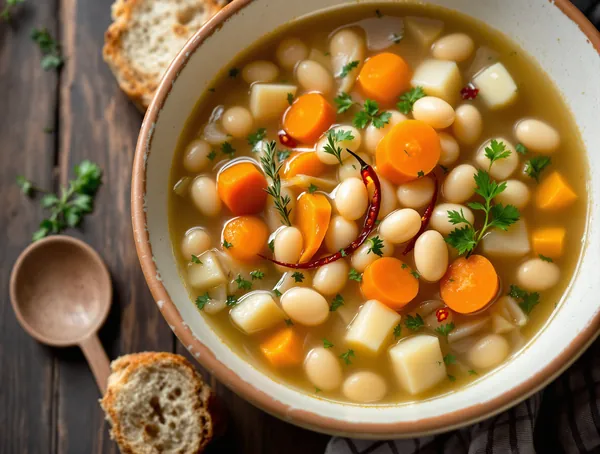 Ciorbă de legume cu fasole și cimbru