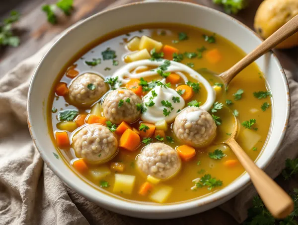 Ciorbă de perișoare cu legume și leuștean