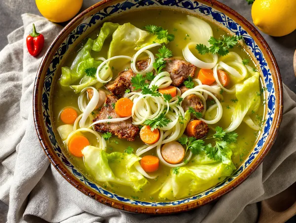 Ciorbă de salată verde cu costiță afumată
