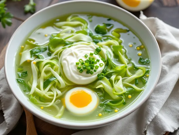 Ciorbă de salată verde cu ou și smântână