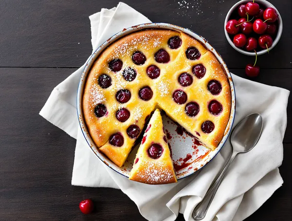 Clafoutis cu cireșe și lapte de migdale