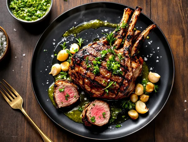 Coaste de miel la grătar cu salsa verde