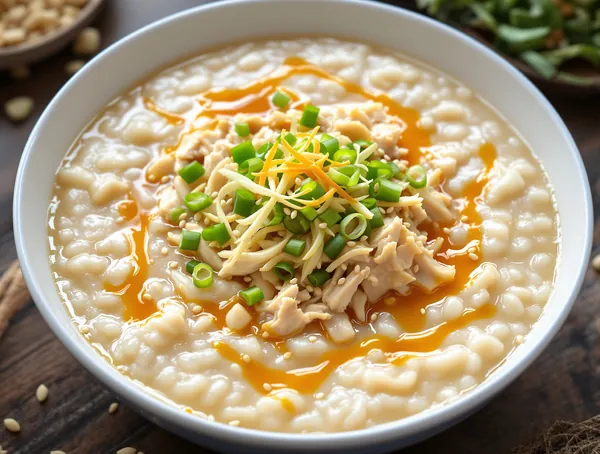 Congee cu pui și ceapă verde