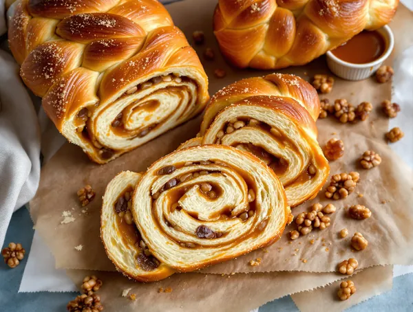 Cozonac cu cremă de caramel și nuci caramelizate
