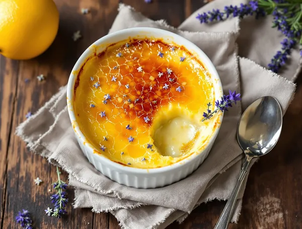 Crème brûlée cu lavandă și lămâie