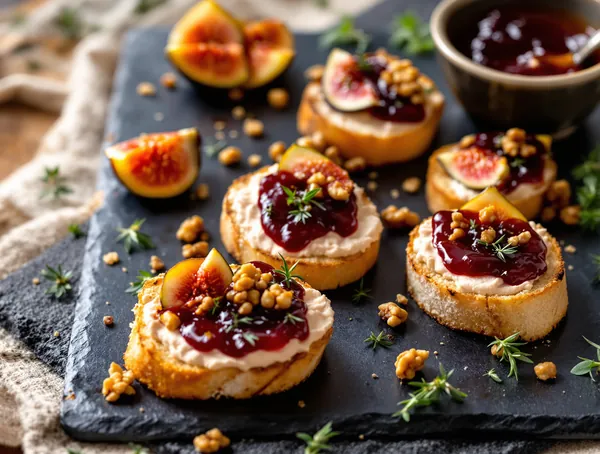 Crostini cu ficat de gâscă și gem de smochine