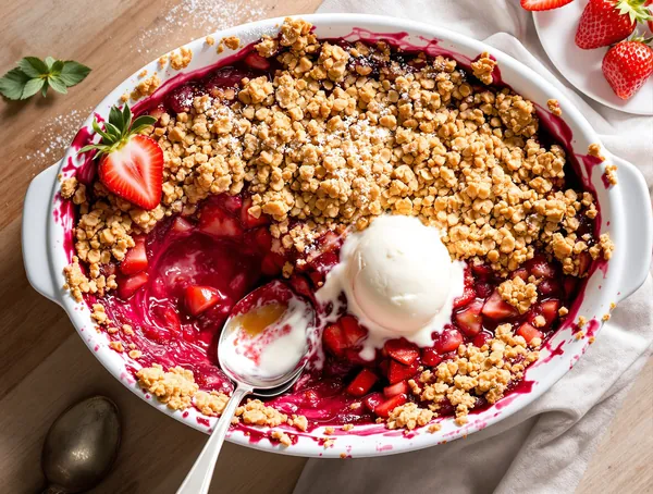 Crumble cu rubarbă și căpșuni