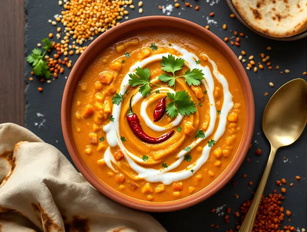 Dal de linte roșie cu lapte de cocos și curry