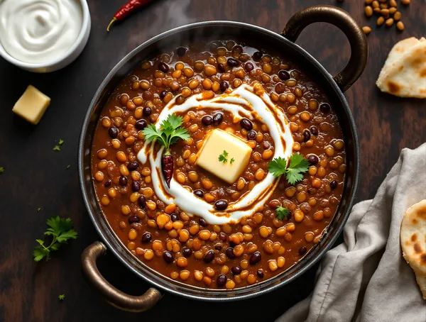 Dal makhani cu fasole neagră și smântână