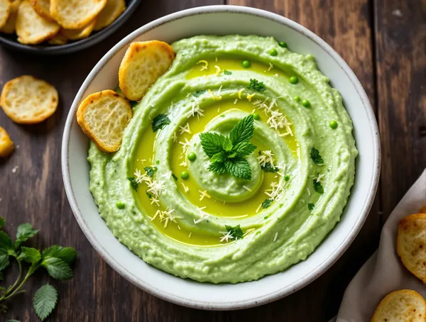 Dip de mazăre cu mentă și parmezan