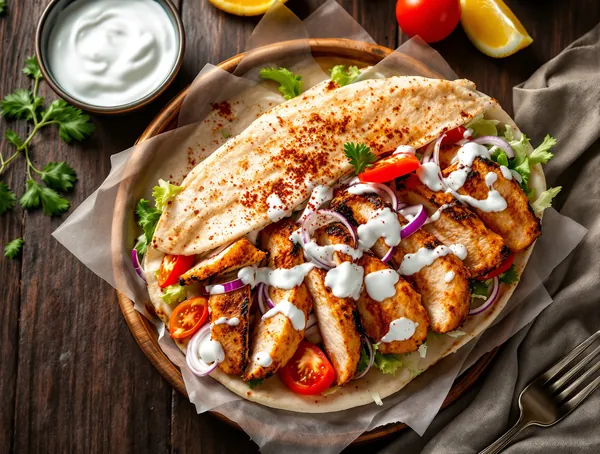Döner kebap cu pui la rotiserie și salată