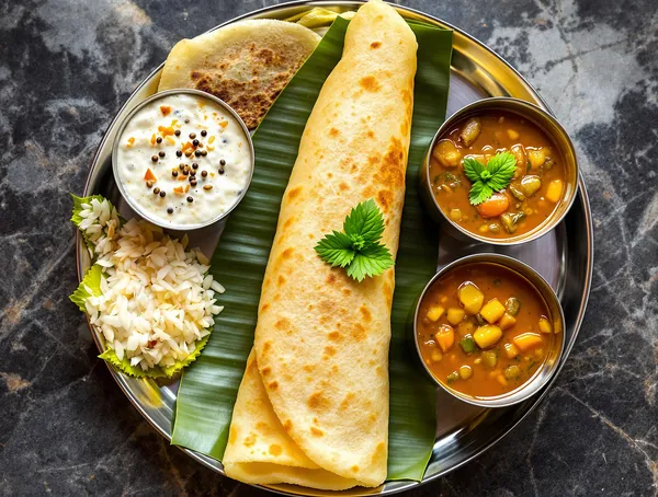 Dosa cu chutney de cocos și sambar