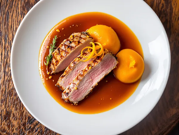 Duck breast cu sos de portocale și cartof dulce
