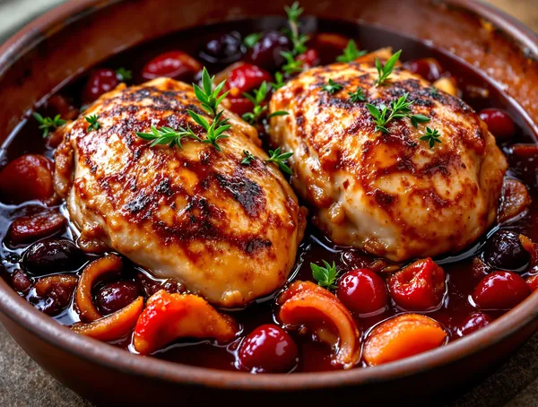Estofado de pollo cu vișine