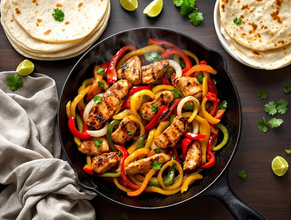 Fajitas de pui cu ardei tricolori și ceapă