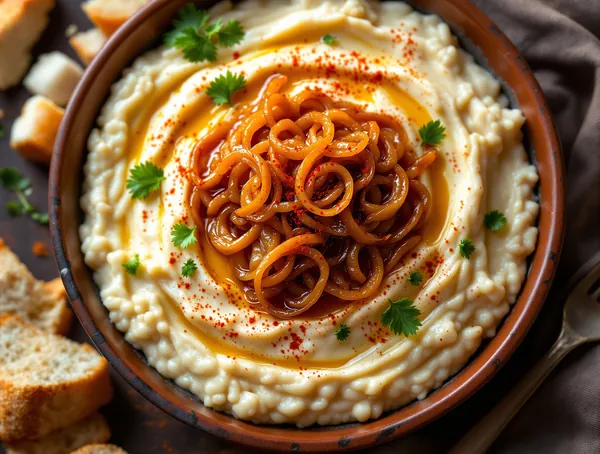 Fasole bătută cu ceapă caramelizată