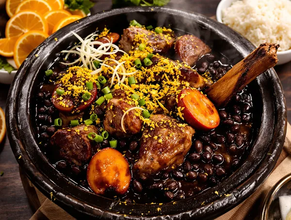 Feijoada braziliană cu fasole neagră și carne de porc