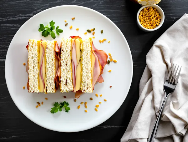 Finger sandwiches cu șuncă prăjită și muștar