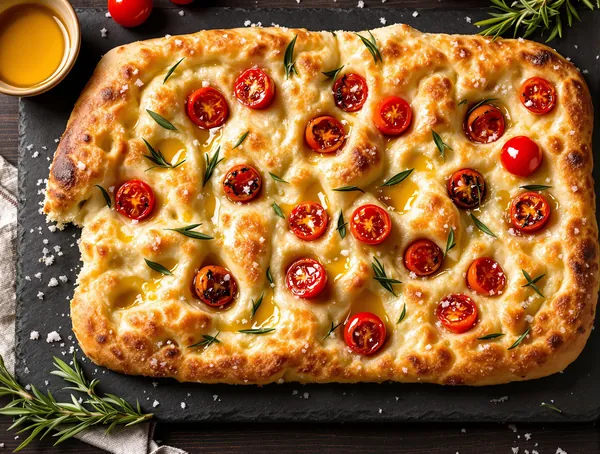 Focaccia de post cu rozmarin și roșii cherry