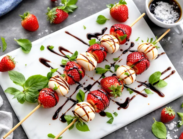 Frigărui de căpșuni cu mozzarella și glazură de balsamic