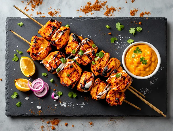 Frigărui de pui tikka masala cu chutney de mango