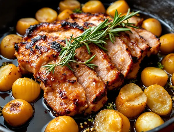 Friptură de porc cu cartofi noi la cuptor